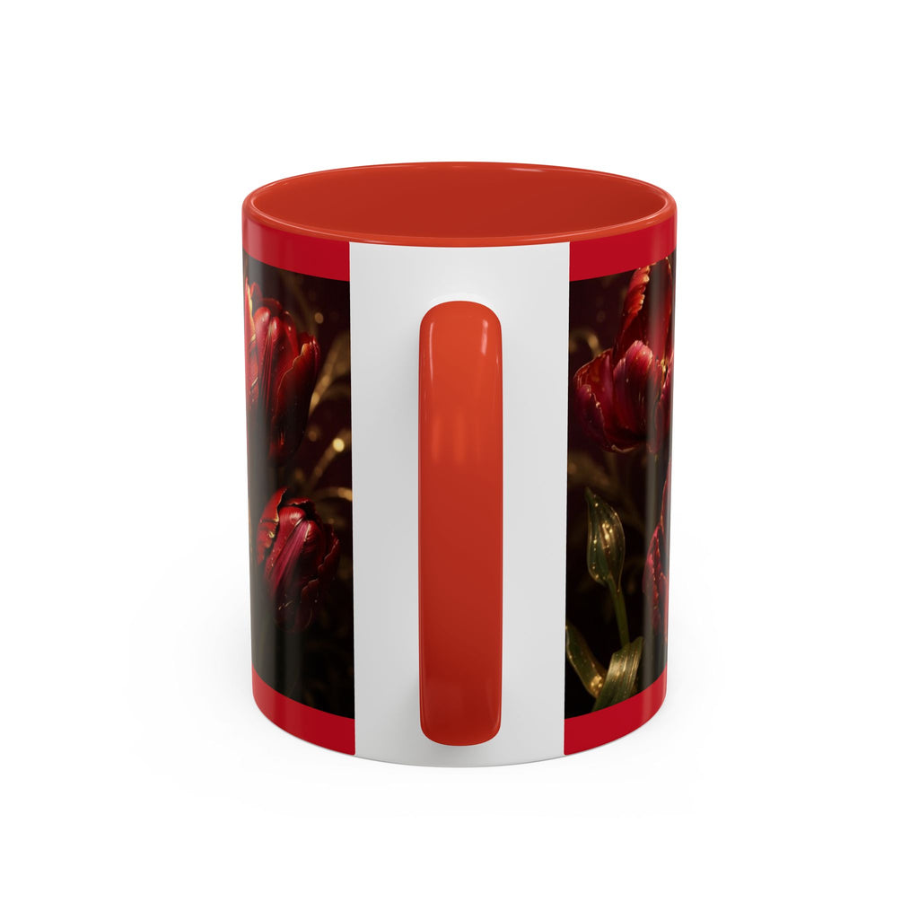 Red Tulip Floral Accent Coffee Mug | Personalized Name Script