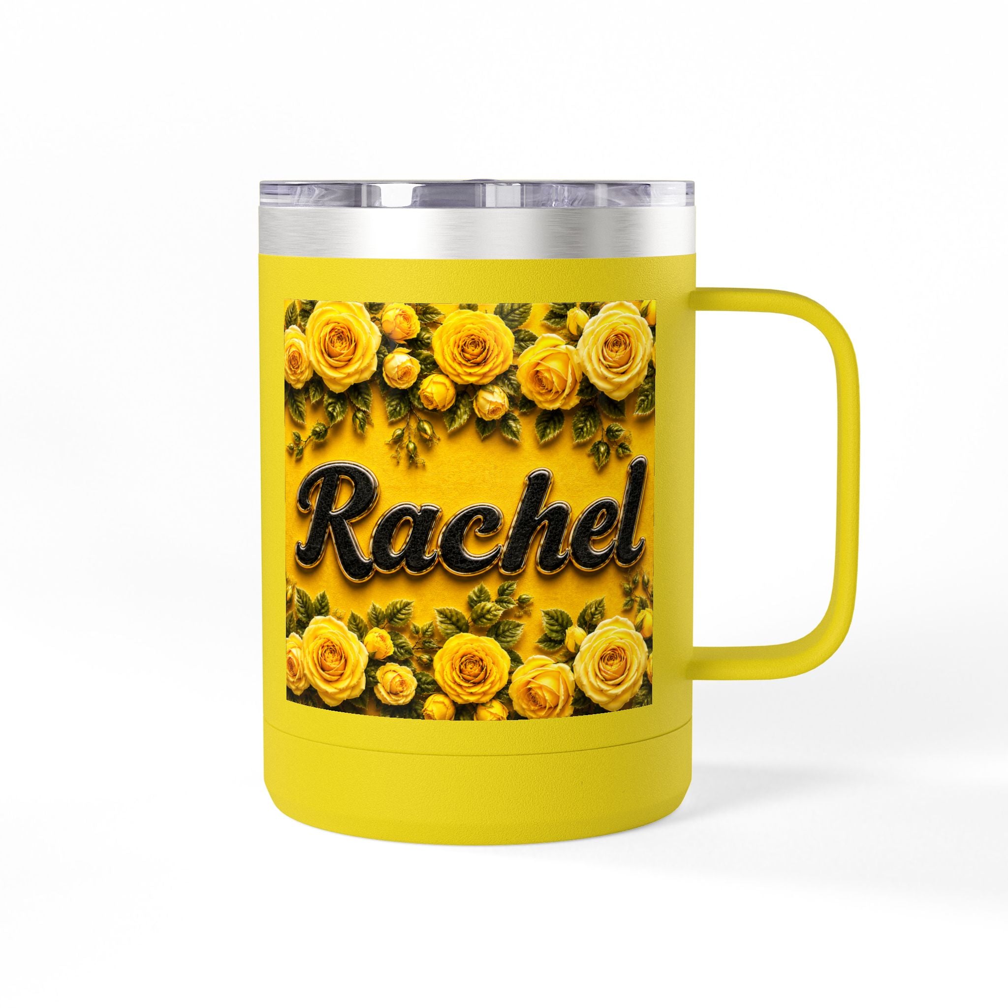 Personalized Rachel Floral 15oz Travel Mug — Insulated Coffee Tumbler