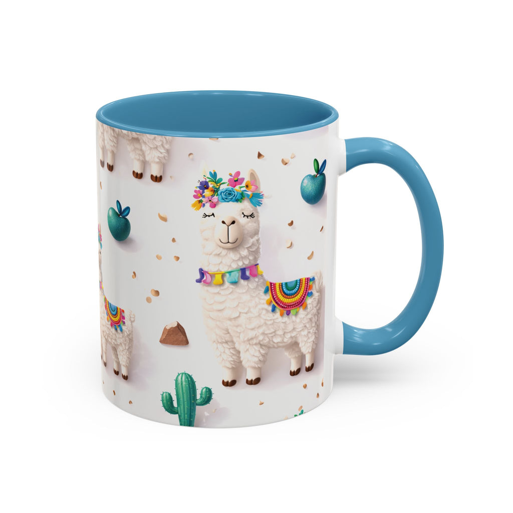 Cute Llama Pattern Accent Coffee Mug (11/15oz) – Colorful Fiesta Alpaca Design