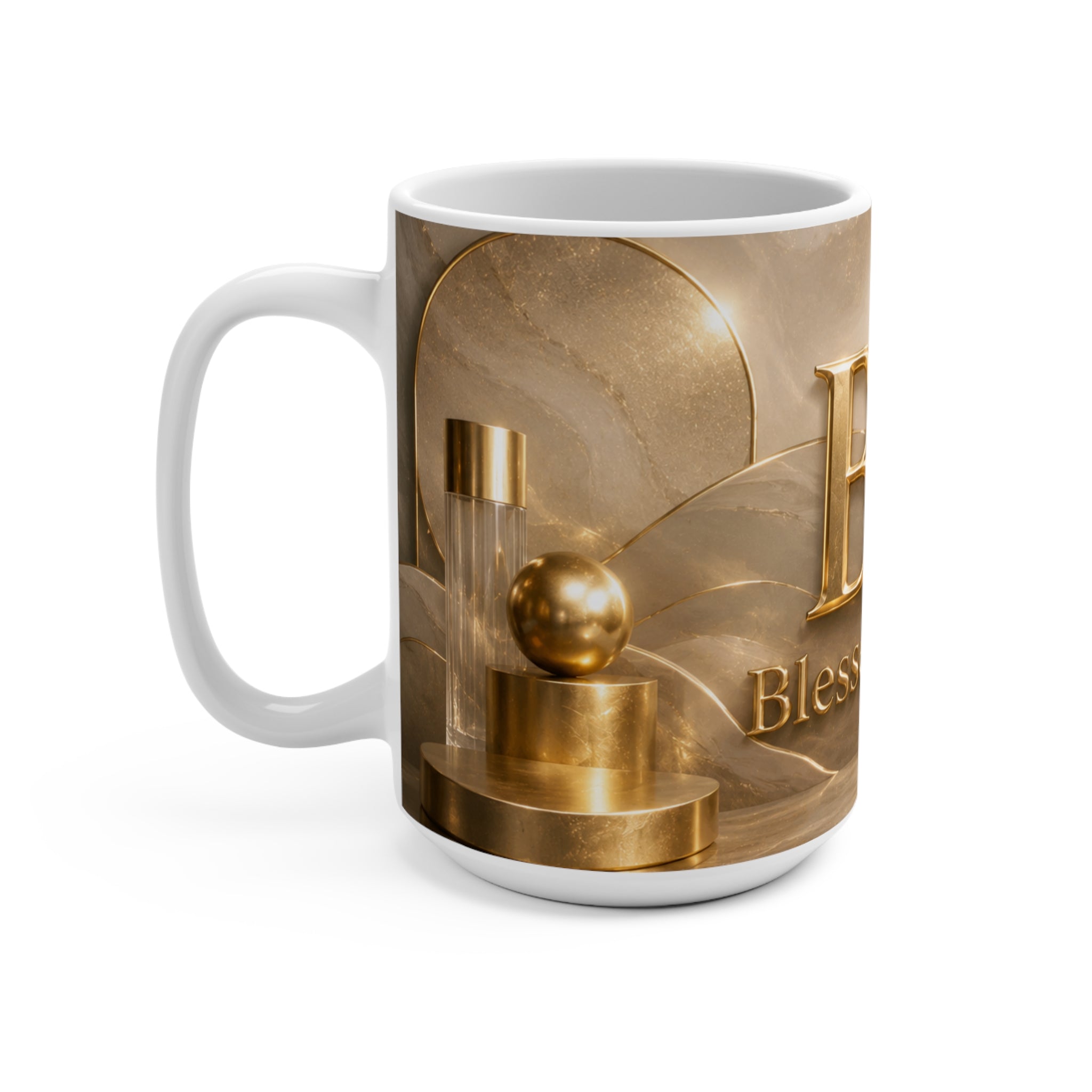 BlessedGirl777 Gold Logo Mug — 15oz Inspirational Coffee Cup