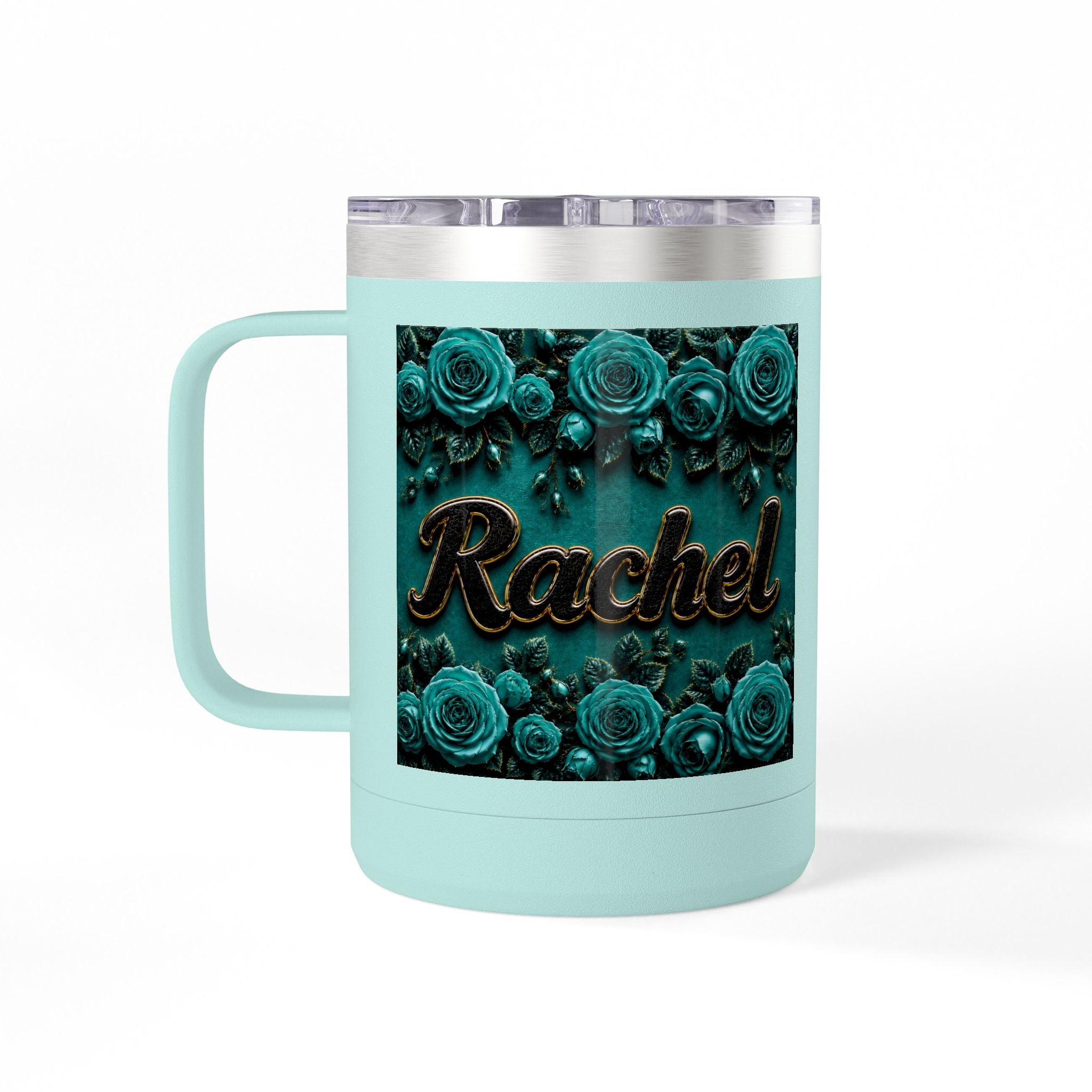 Personalized Rachel Floral 15oz Travel Mug — Insulated Coffee Tumbler