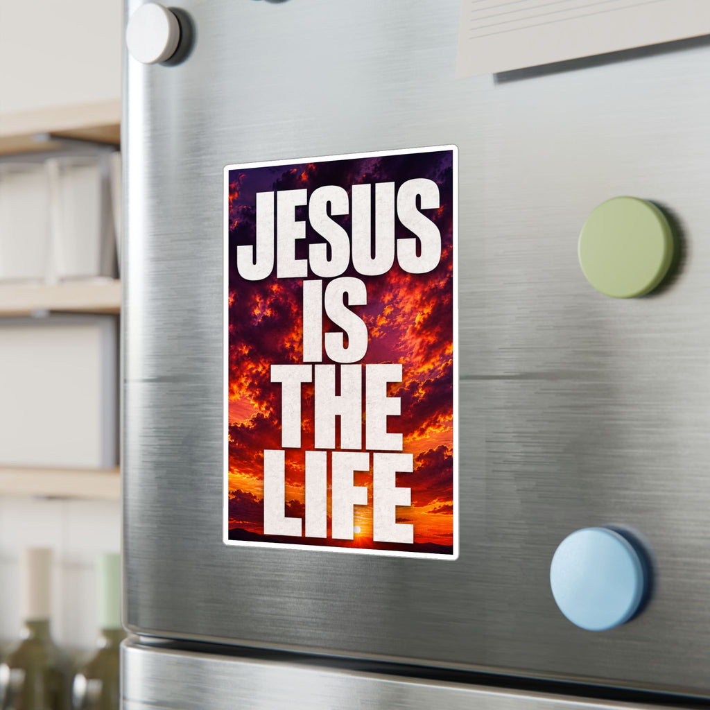 Jesus Is the Life Vinyl Decal — Sunset Color Christian Sticker (Kiss-Cut)