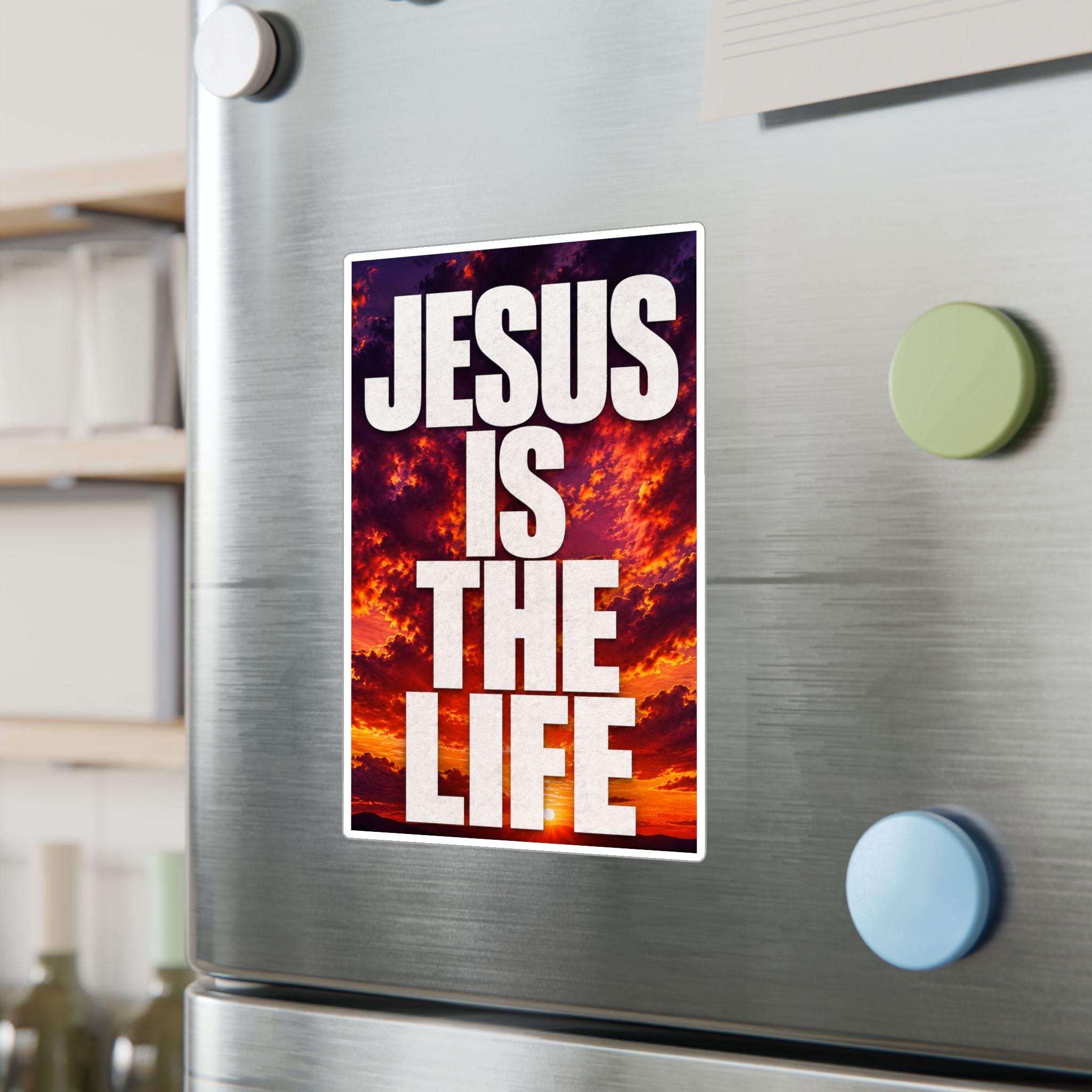 Jesus Is the Life Vinyl Decal — Sunset Color Christian Sticker (Kiss-Cut)