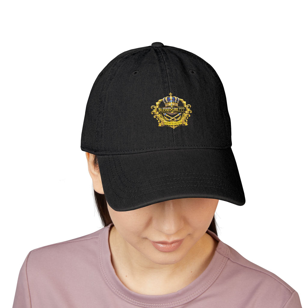 Embroidered Gold Crest Denim Hat — Vintage Royal Badge Baseball Cap