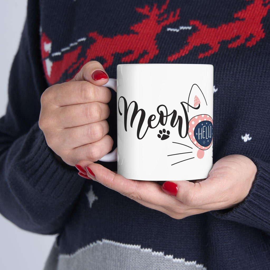 Whimsical Cat Mug | Cute Playful Cats Ceramic Coffee Cup, Kawaii Cat Lover Gift, Adorable Feline Design Mug for Her, Pastel Cat Aesthetic