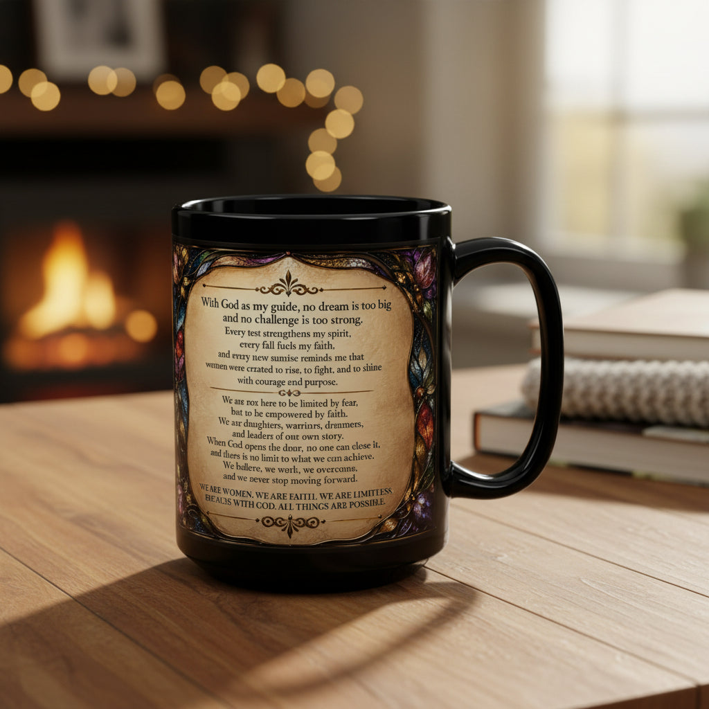 Inspirational Prayer Poem Mug 15oz | Black Stained Glass Faith & Hope Gift