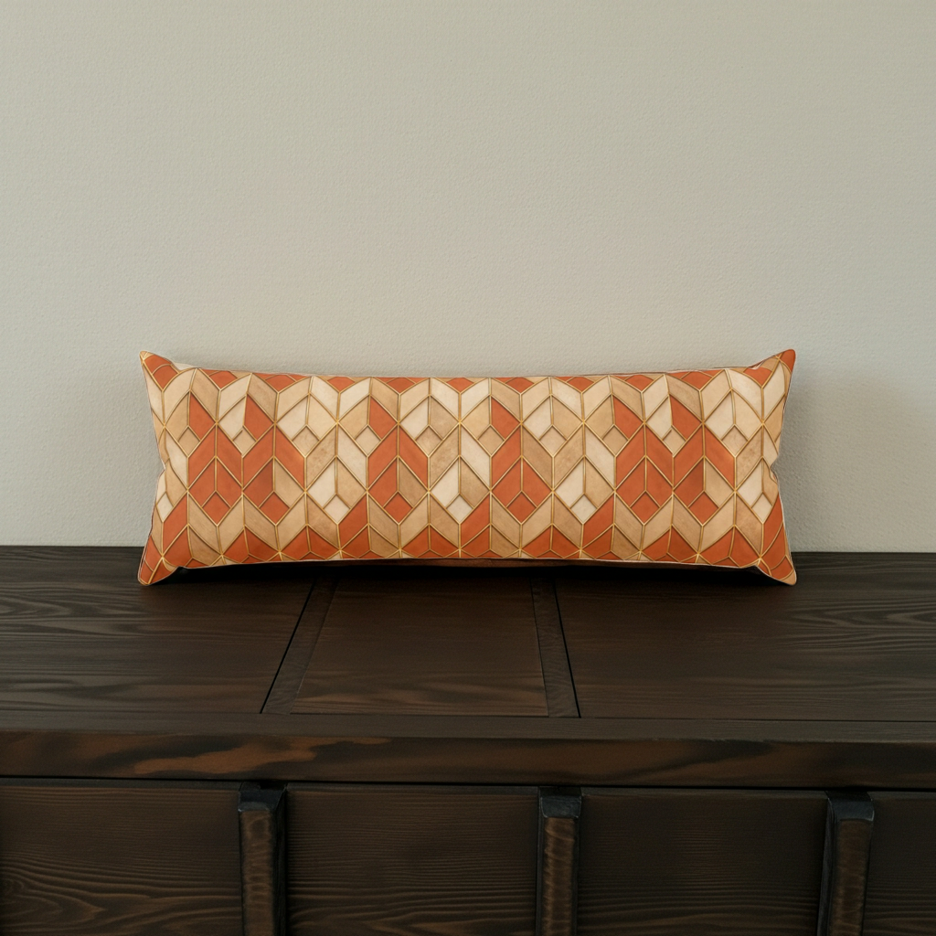 Autumn Herringbone Body Pillow — Rustic Orange Geometric Lumbar