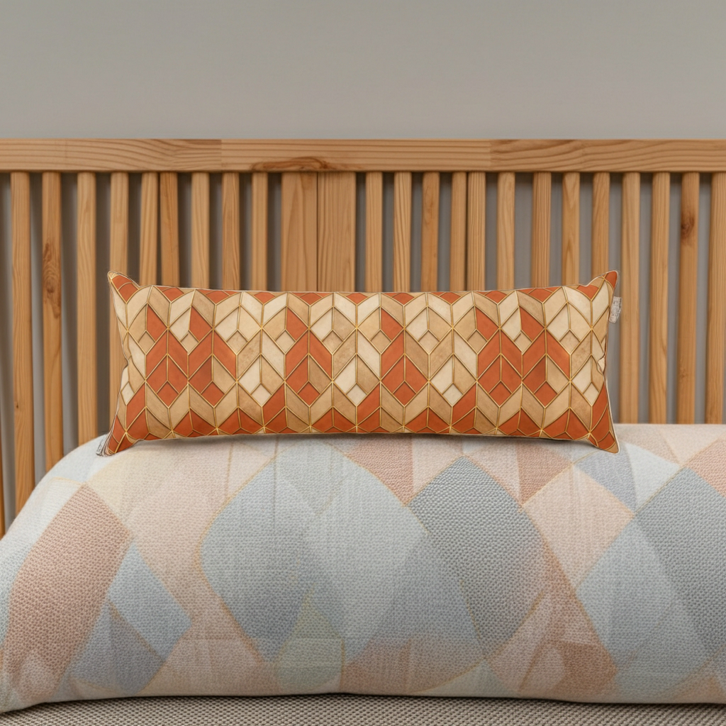 Autumn Herringbone Body Pillow — Rustic Orange Geometric Lumbar