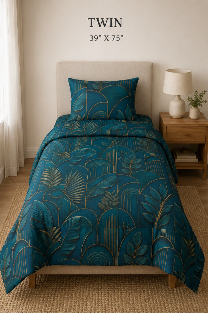Tropical Leaf Cotton Bed Set – Green Jungle Duvet & Pillowcases