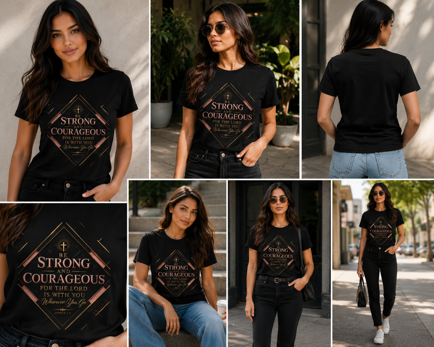 Be Strong and Courageous Christian T-Shirt — Inspirational Scripture Tee (Joshua 1:9)