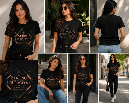 Be Strong and Courageous Christian T-Shirt — Inspirational Scripture Tee (Joshua 1:9)