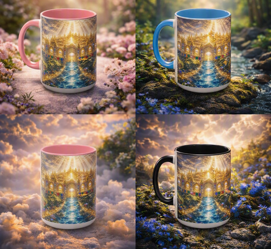 Heavenly City Christian Coffee Mug — Golden Celestial Paradise Design (11/15oz)