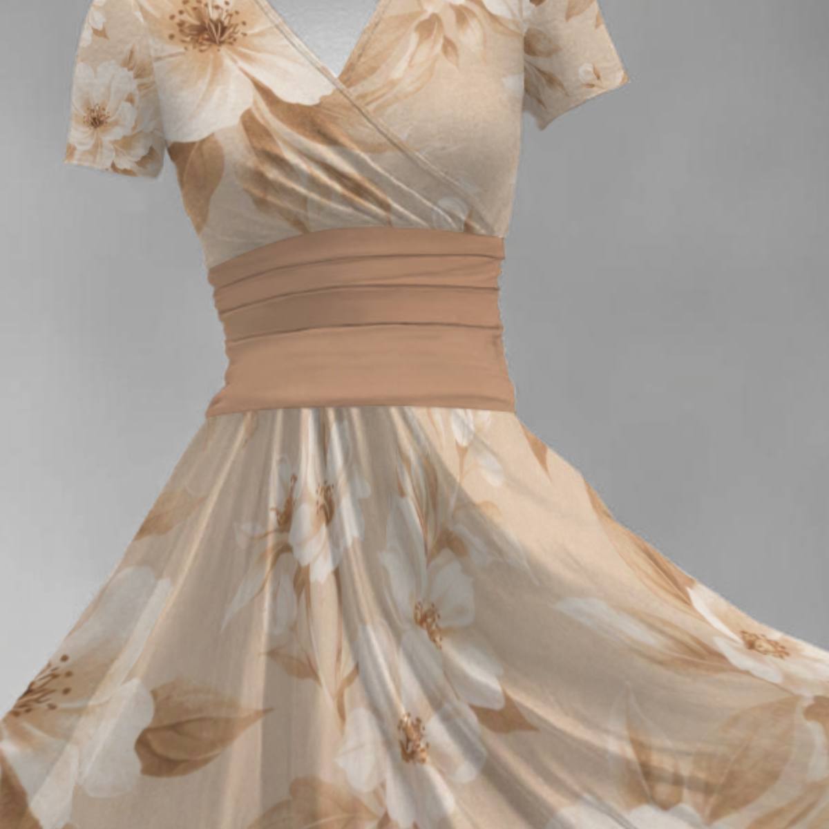 All-over Print Women's Short Sleeve V Neck Midi Dress