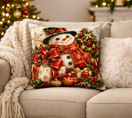 Snowman Christmas Throw Pillow with Insert | 16 × 16 in