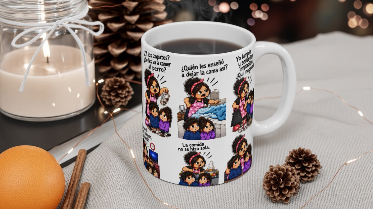 Mami Latina Meme Mug – Spanish Mom Life Comic Strip Coffee Cup 11 oz | Funny Gift for Mom