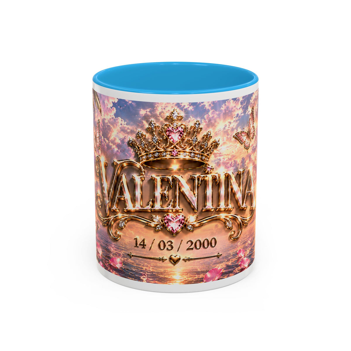 Personalized Gold Crest Name Mug — Custom Name & Date Two-Tone Accent