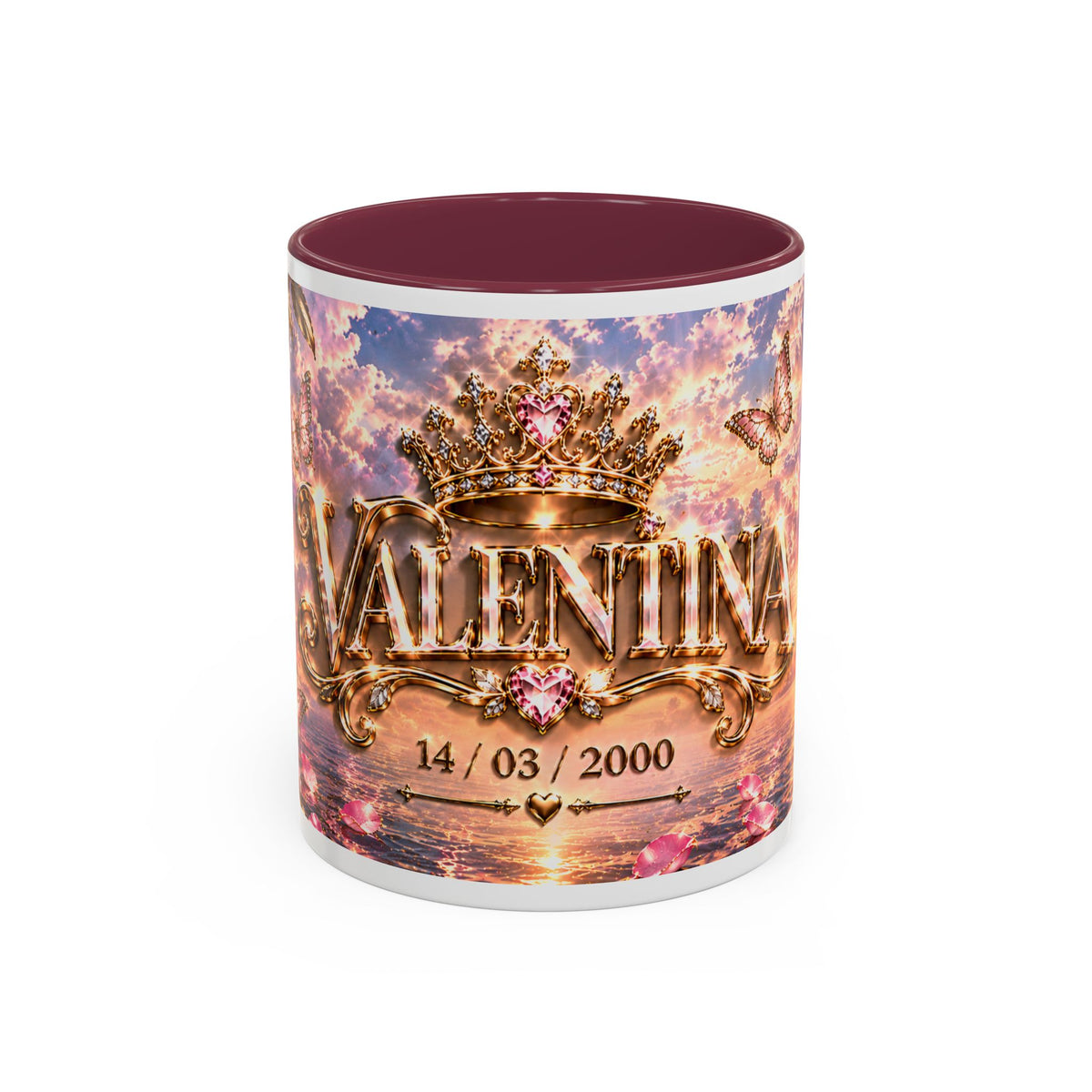 Personalized Gold Crest Name Mug — Custom Name & Date Two-Tone Accent