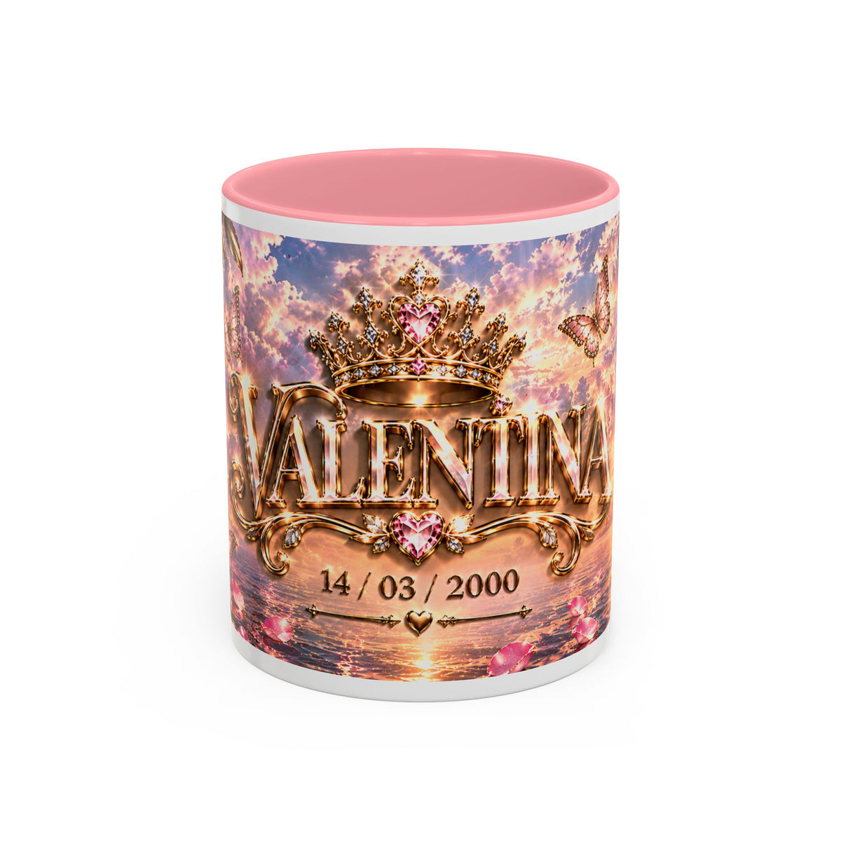 Personalized Gold Crest Name Mug — Custom Name & Date Two-Tone Accent