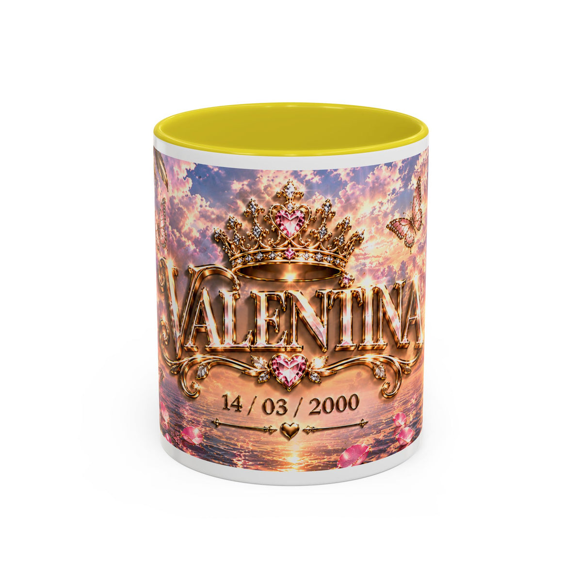 Personalized Gold Crest Name Mug — Custom Name & Date Two-Tone Accent
