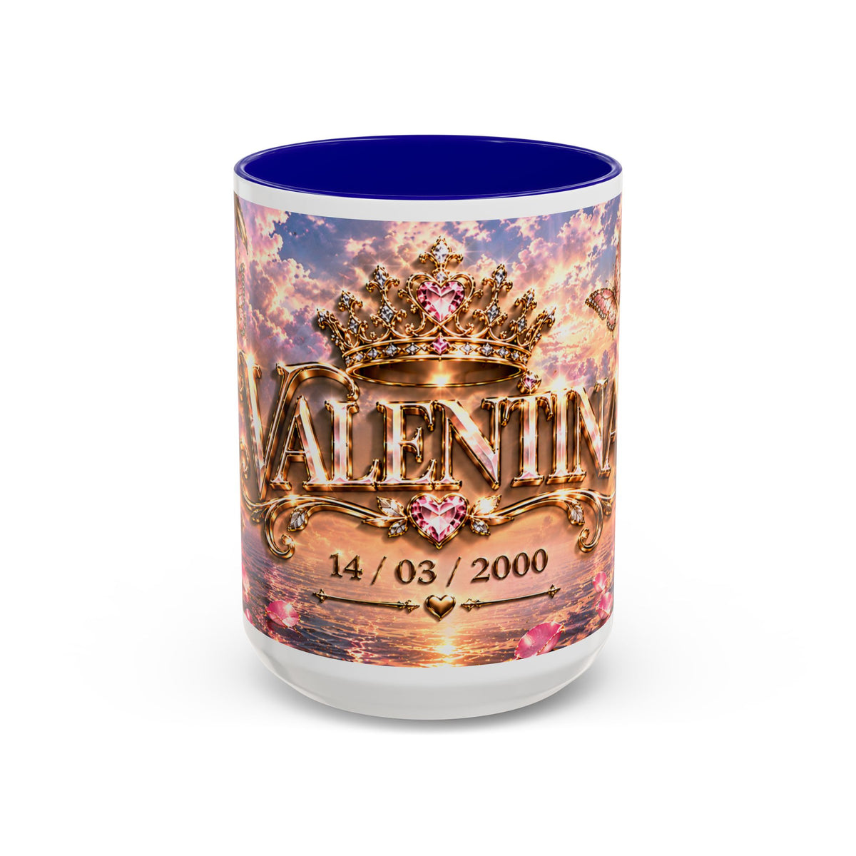 Personalized Gold Crest Name Mug — Custom Name & Date Two-Tone Accent