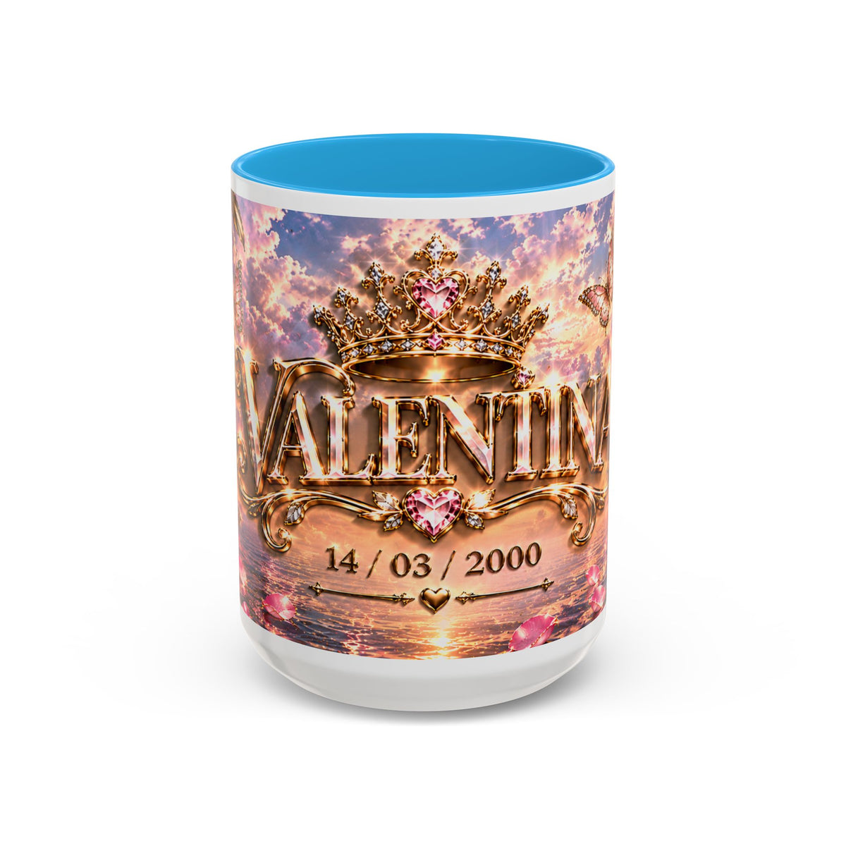 Personalized Gold Crest Name Mug — Custom Name & Date Two-Tone Accent