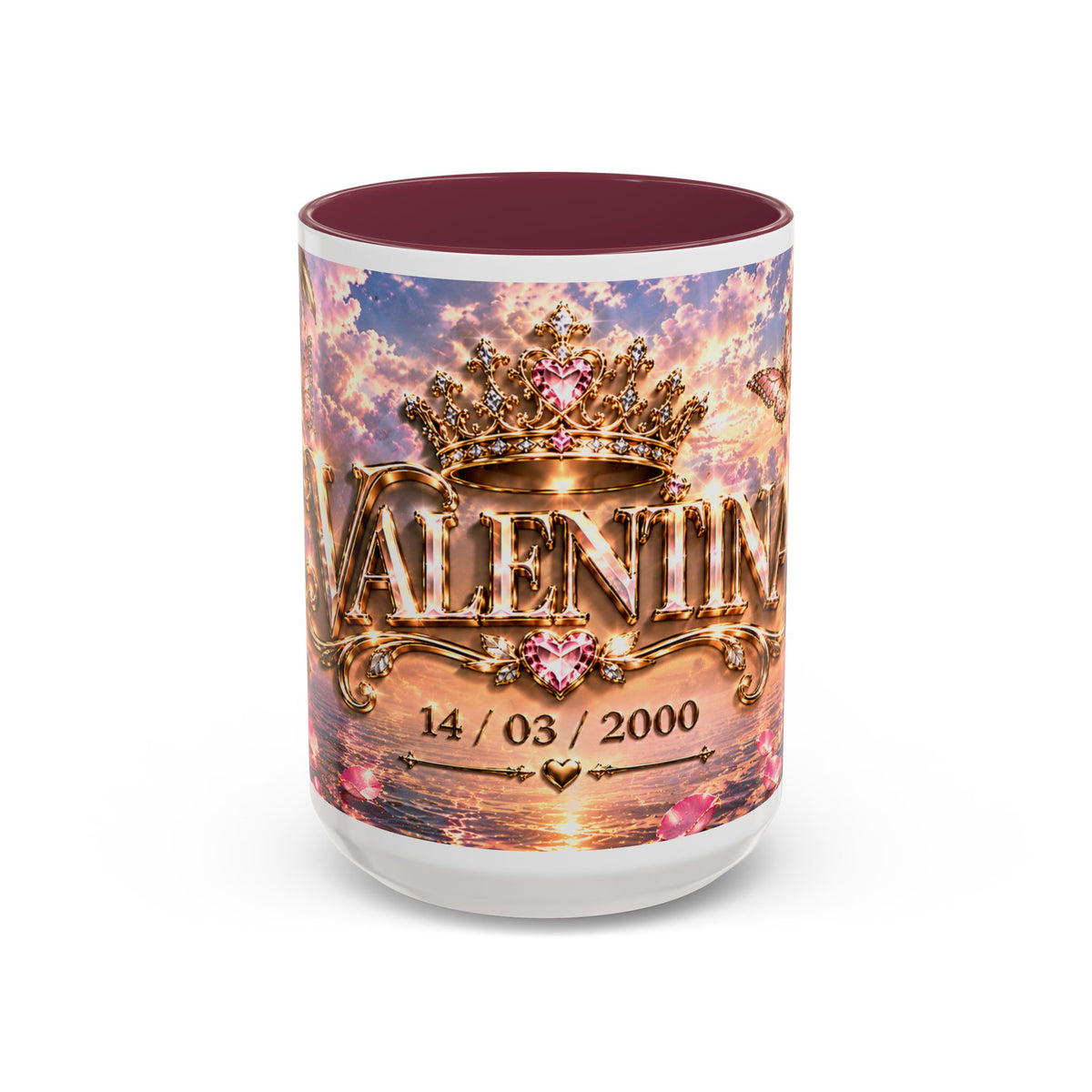Personalized Gold Crest Name Mug — Custom Name & Date Two-Tone Accent