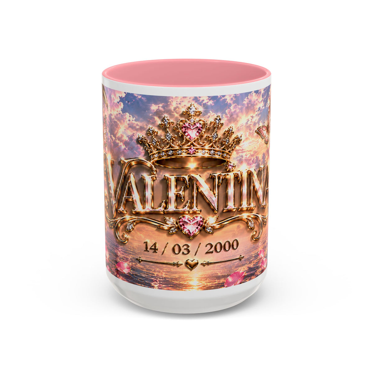 Personalized Gold Crest Name Mug — Custom Name & Date Two-Tone Accent