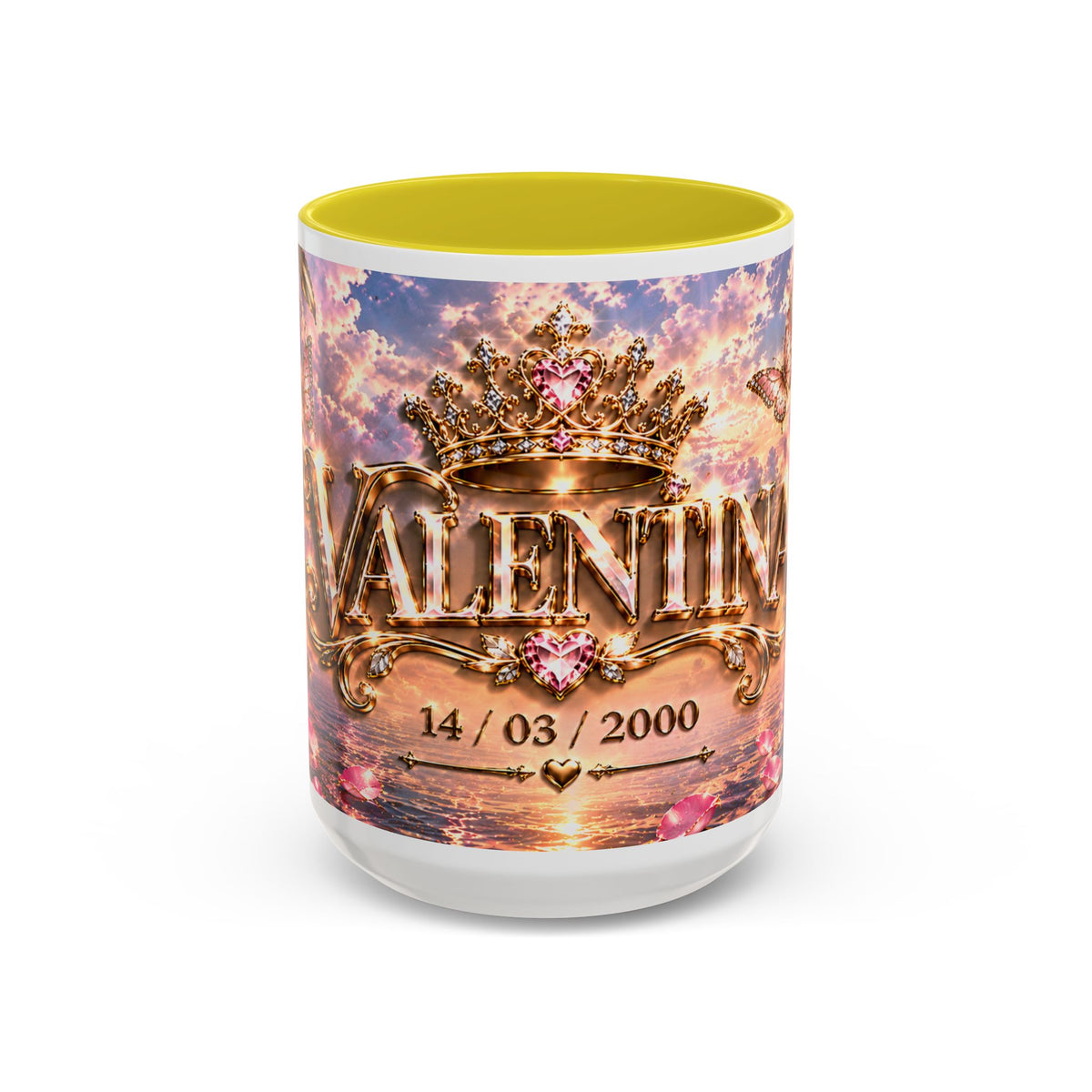 Personalized Gold Crest Name Mug — Custom Name & Date Two-Tone Accent