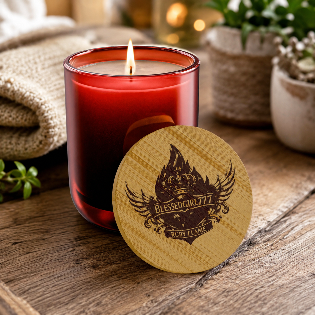 Engraved Soy Candle | 14oz Luxury Scented Candle with Custom Bamboo Lid — Rustic Crest