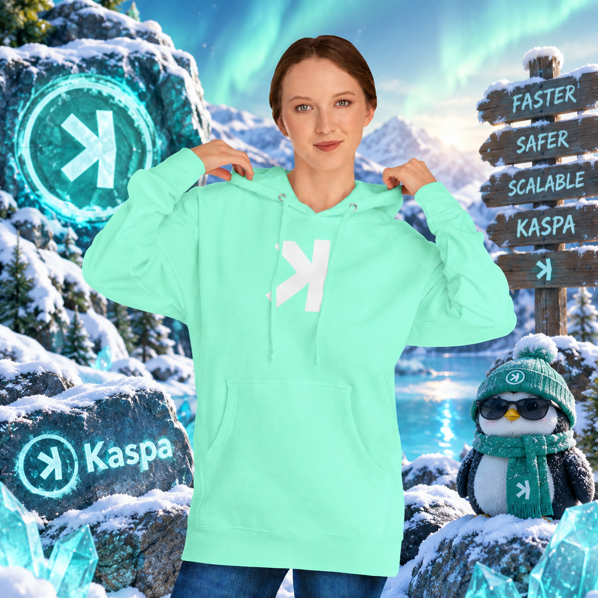 KAS to the Moon Hoodie — Minimalist 'K' Mint Pullover for Kaspa Fans