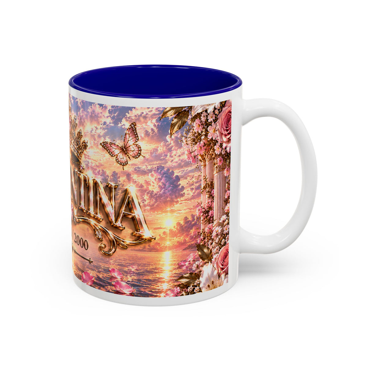Personalized Gold Crest Name Mug — Custom Name & Date Two-Tone Accent