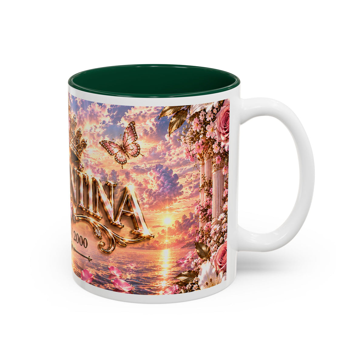 Personalized Gold Crest Name Mug — Custom Name & Date Two-Tone Accent