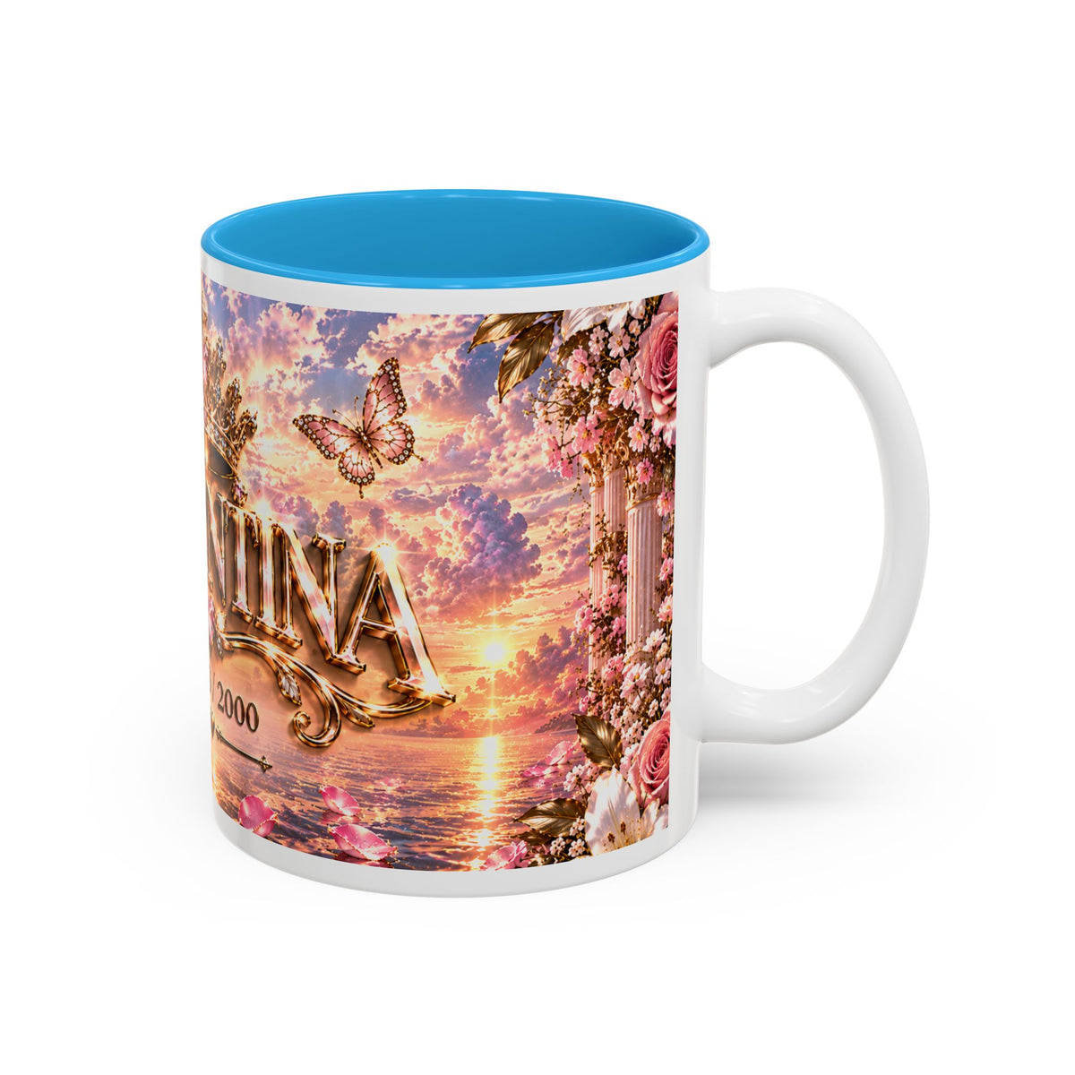 Personalized Gold Crest Name Mug — Custom Name & Date Two-Tone Accent