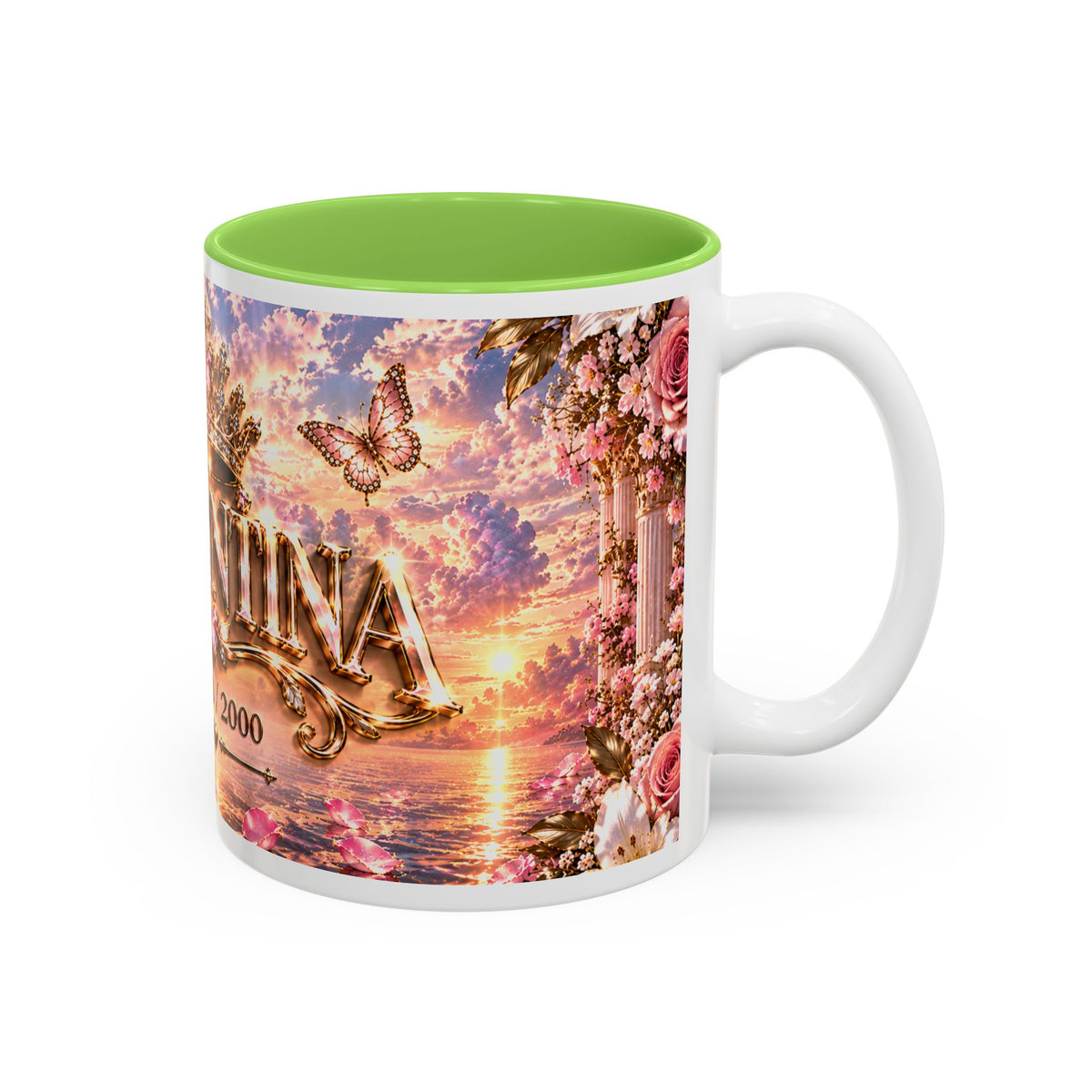 Personalized Gold Crest Name Mug — Custom Name & Date Two-Tone Accent