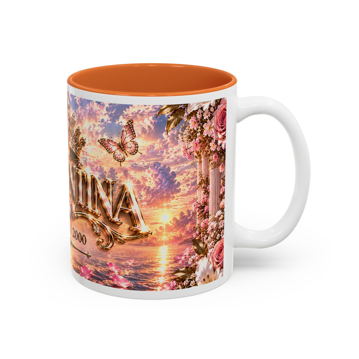 Personalized Gold Crest Name Mug — Custom Name & Date Two-Tone Accent