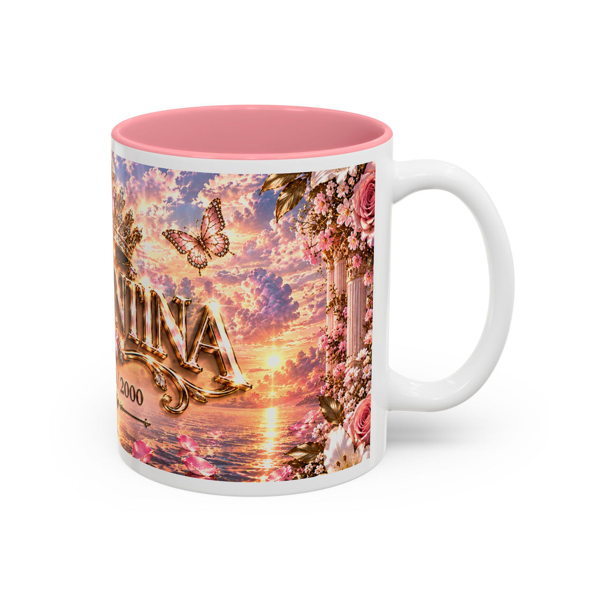 Personalized Gold Crest Name Mug — Custom Name & Date Two-Tone Accent