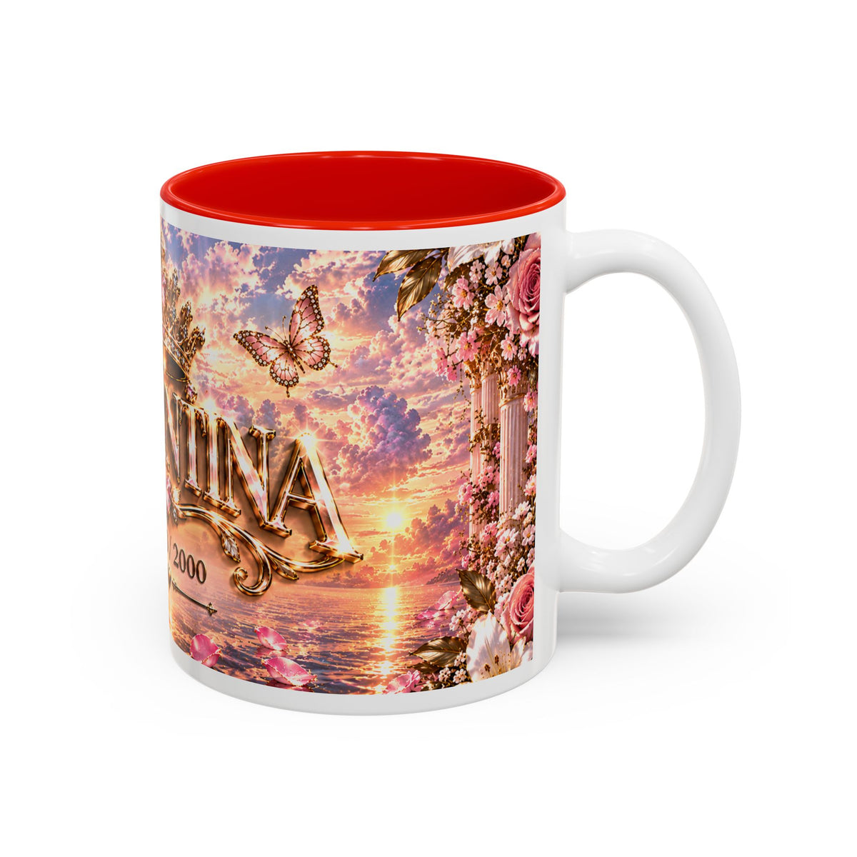 Personalized Gold Crest Name Mug — Custom Name & Date Two-Tone Accent