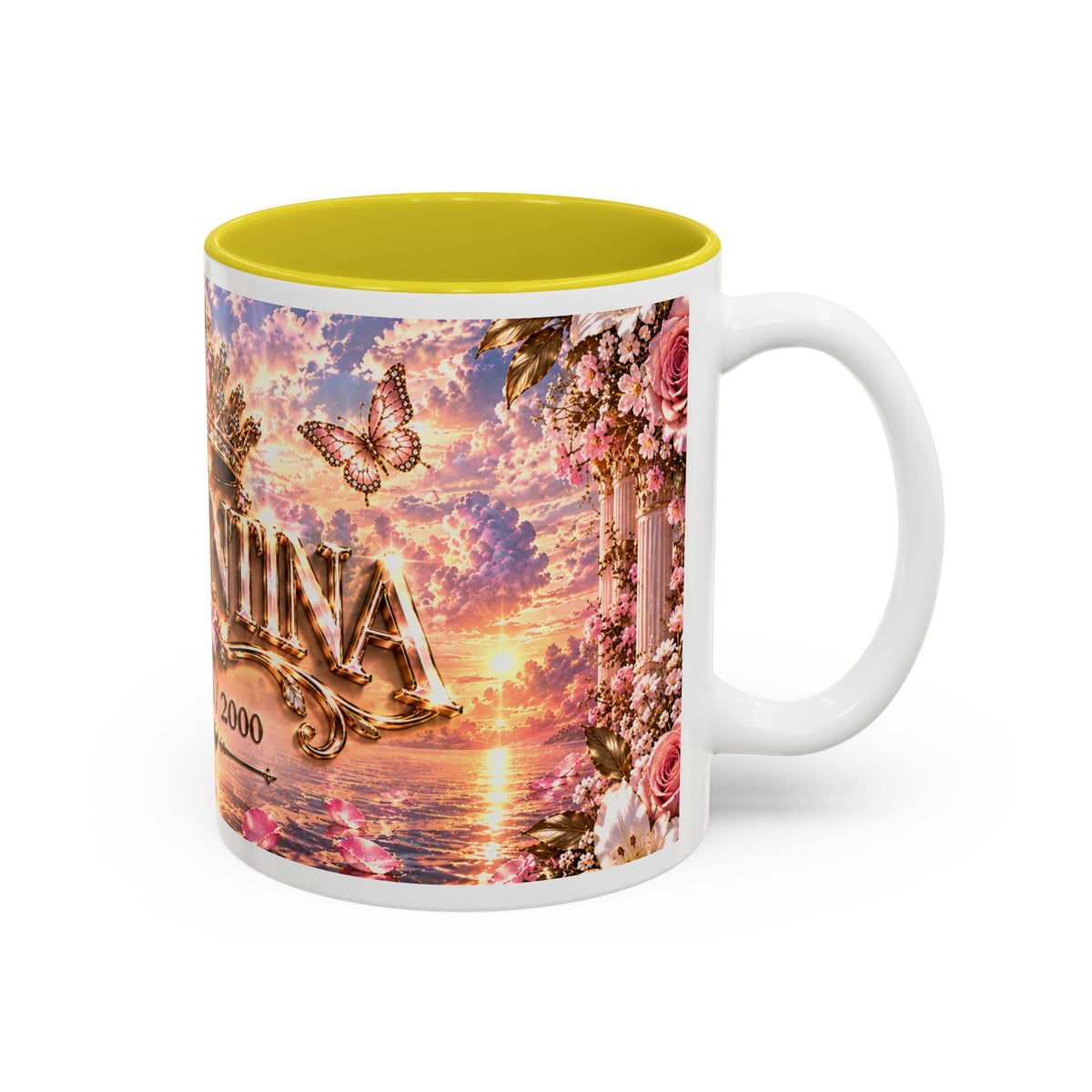 Personalized Gold Crest Name Mug — Custom Name & Date Two-Tone Accent