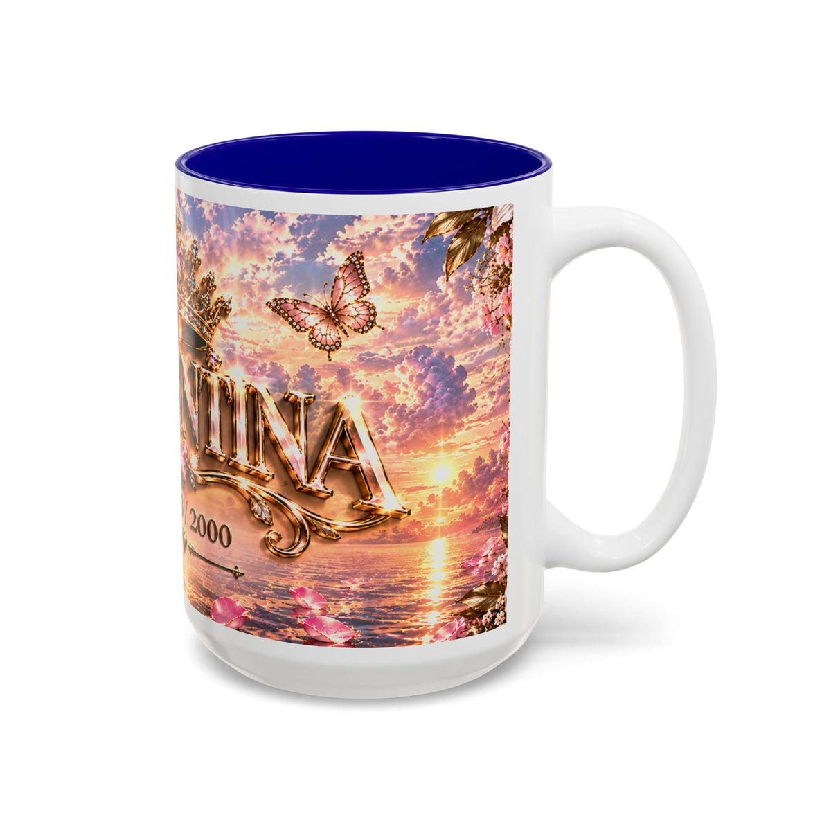 Personalized Gold Crest Name Mug — Custom Name & Date Two-Tone Accent