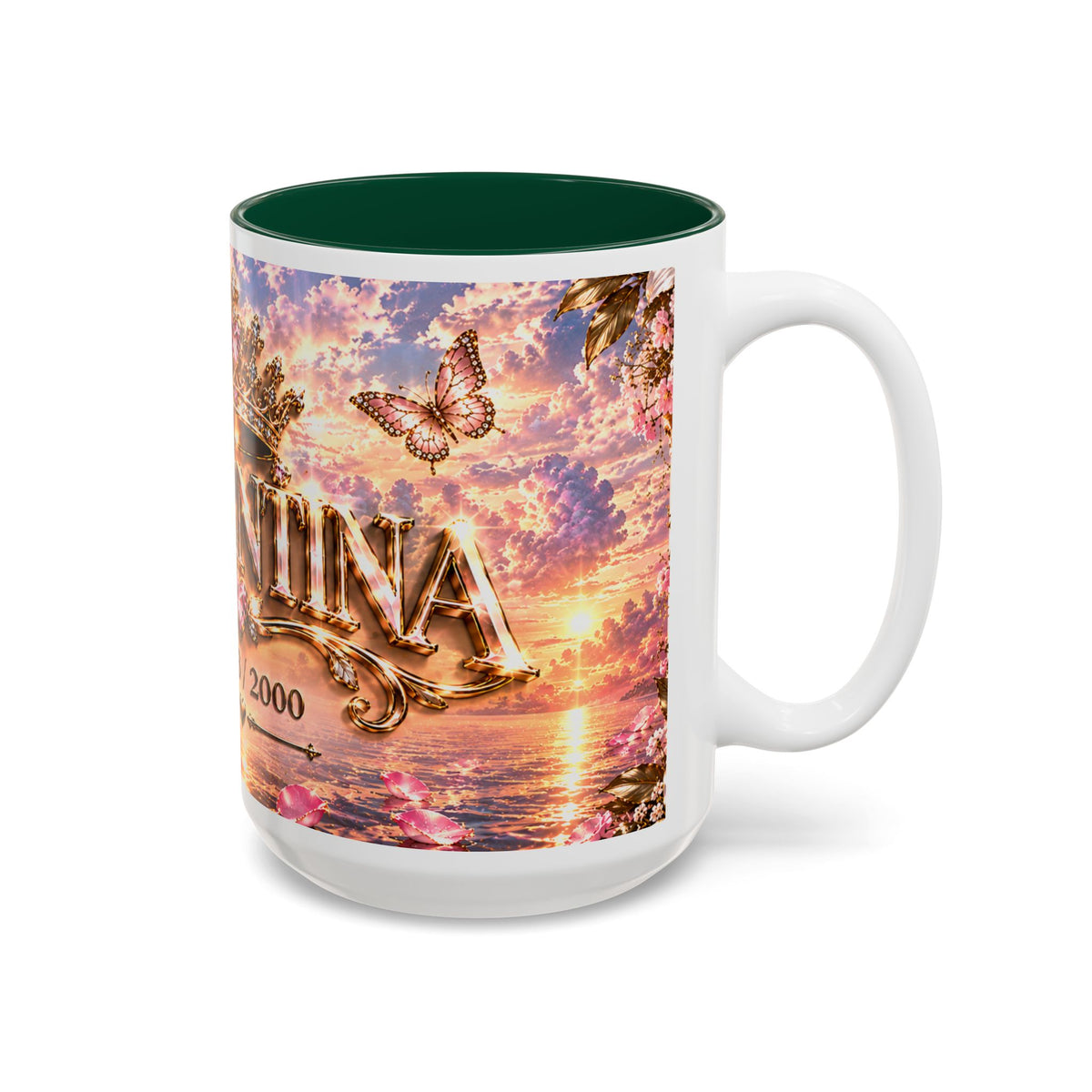 Personalized Gold Crest Name Mug — Custom Name & Date Two-Tone Accent