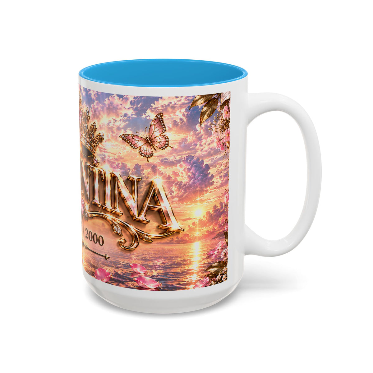 Personalized Gold Crest Name Mug — Custom Name & Date Two-Tone Accent