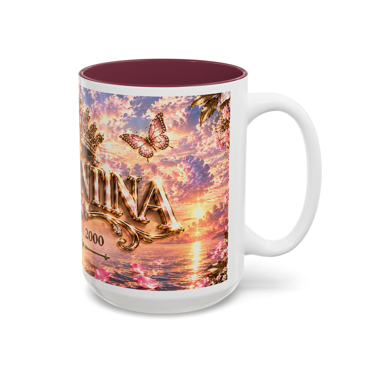 Personalized Gold Crest Name Mug — Custom Name & Date Two-Tone Accent