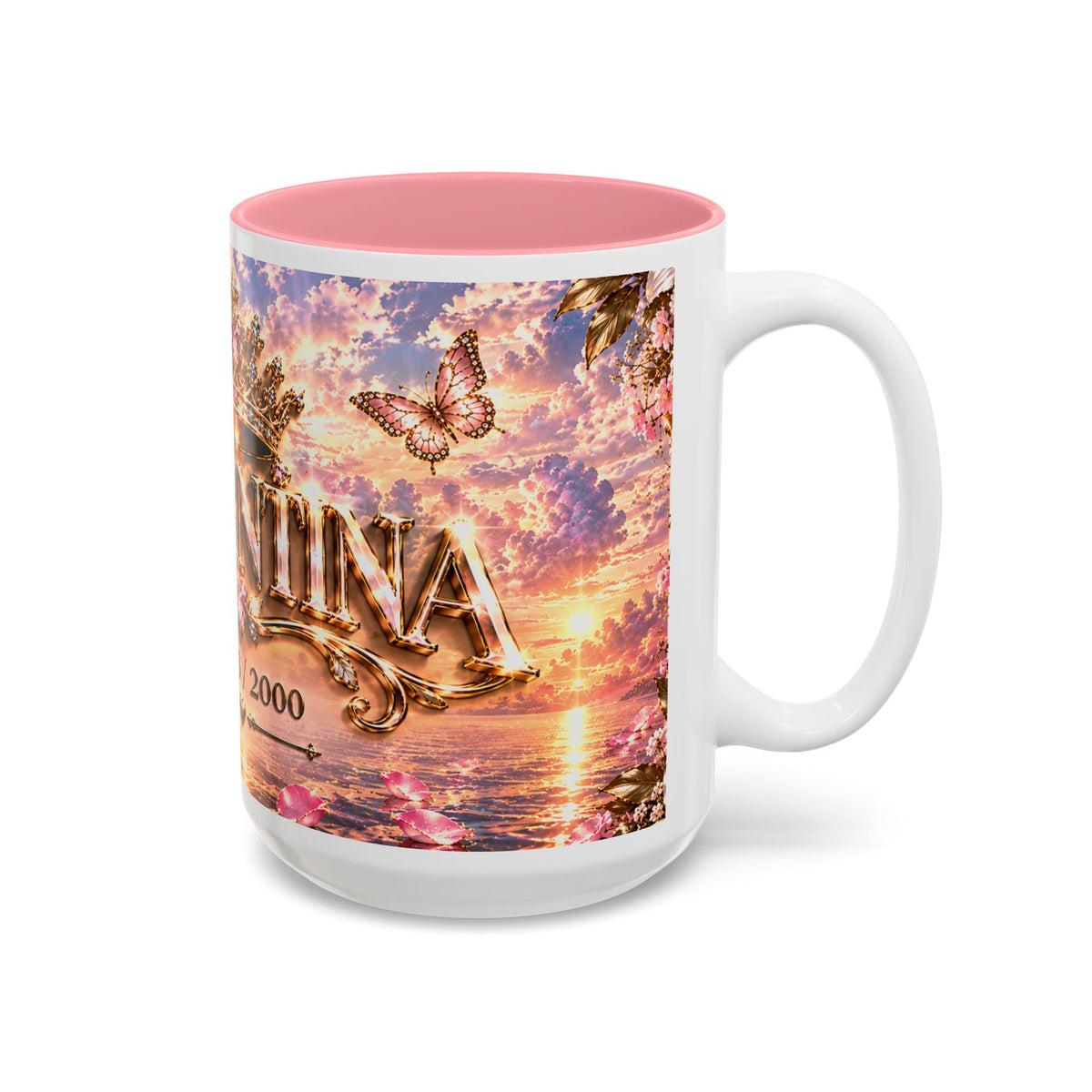 Personalized Gold Crest Name Mug — Custom Name & Date Two-Tone Accent