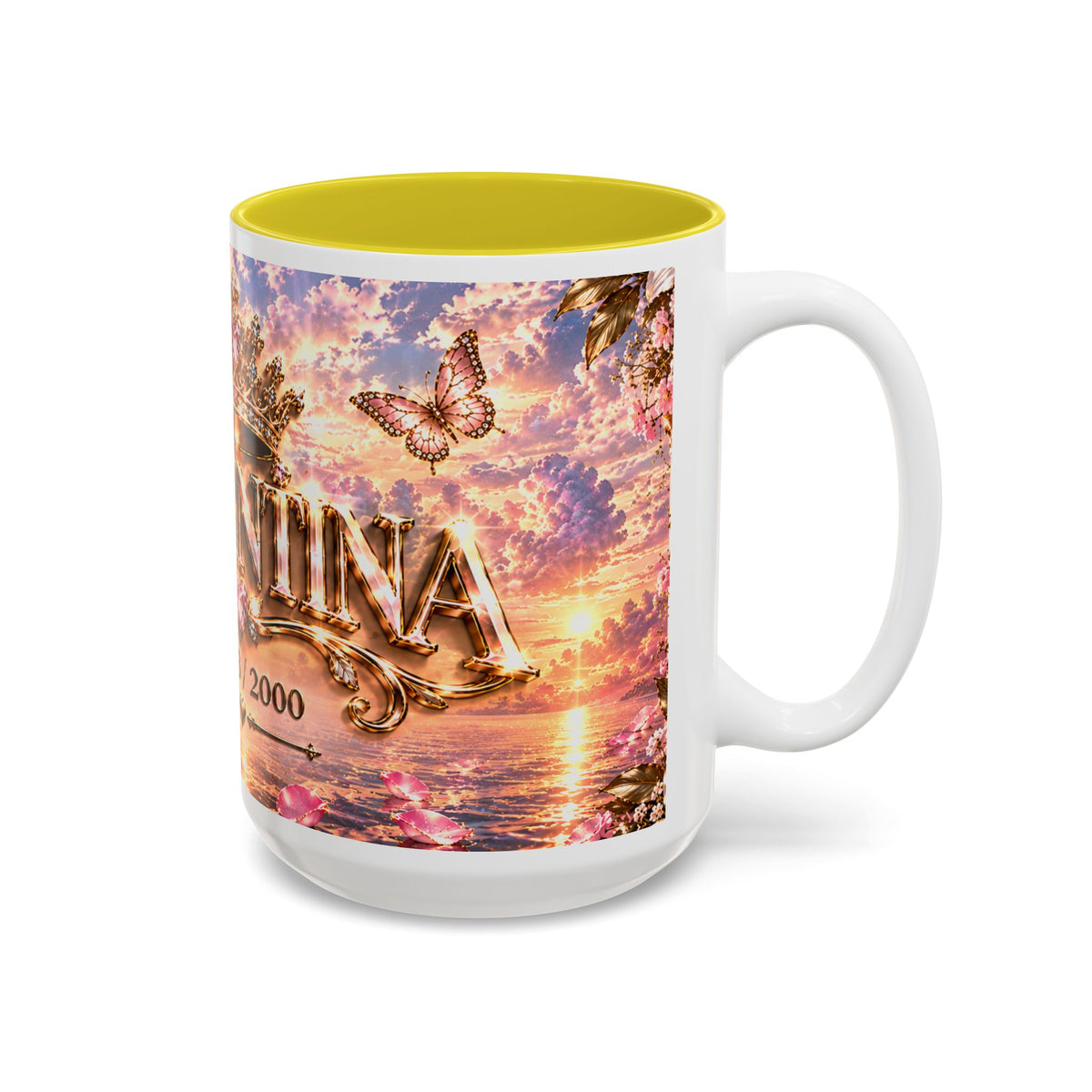 Personalized Gold Crest Name Mug — Custom Name & Date Two-Tone Accent