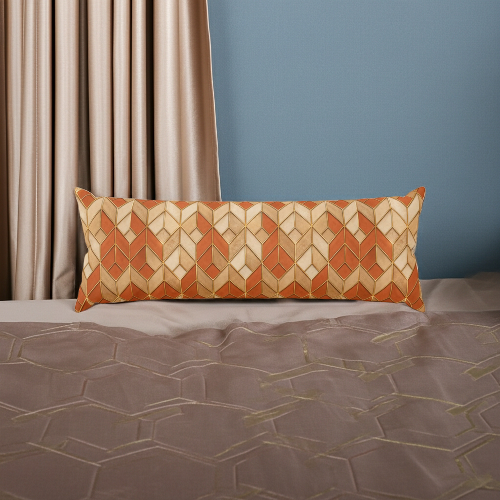 Autumn Herringbone Body Pillow — Rustic Orange Geometric Lumbar