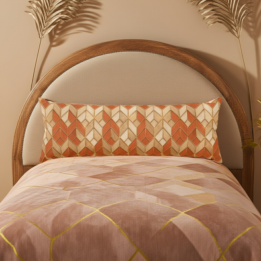 Autumn Herringbone Body Pillow — Rustic Orange Geometric Lumbar