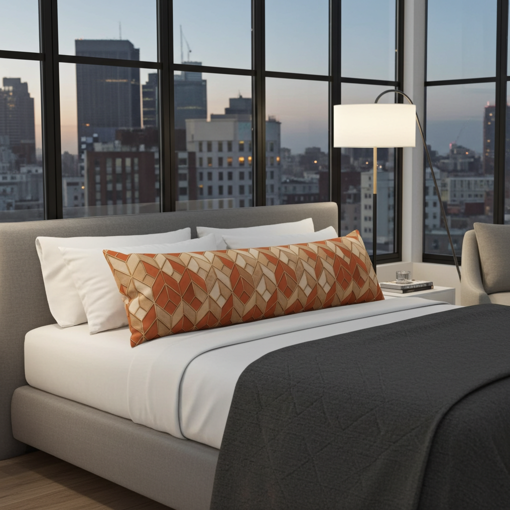 Autumn Herringbone Body Pillow — Rustic Orange Geometric Lumbar