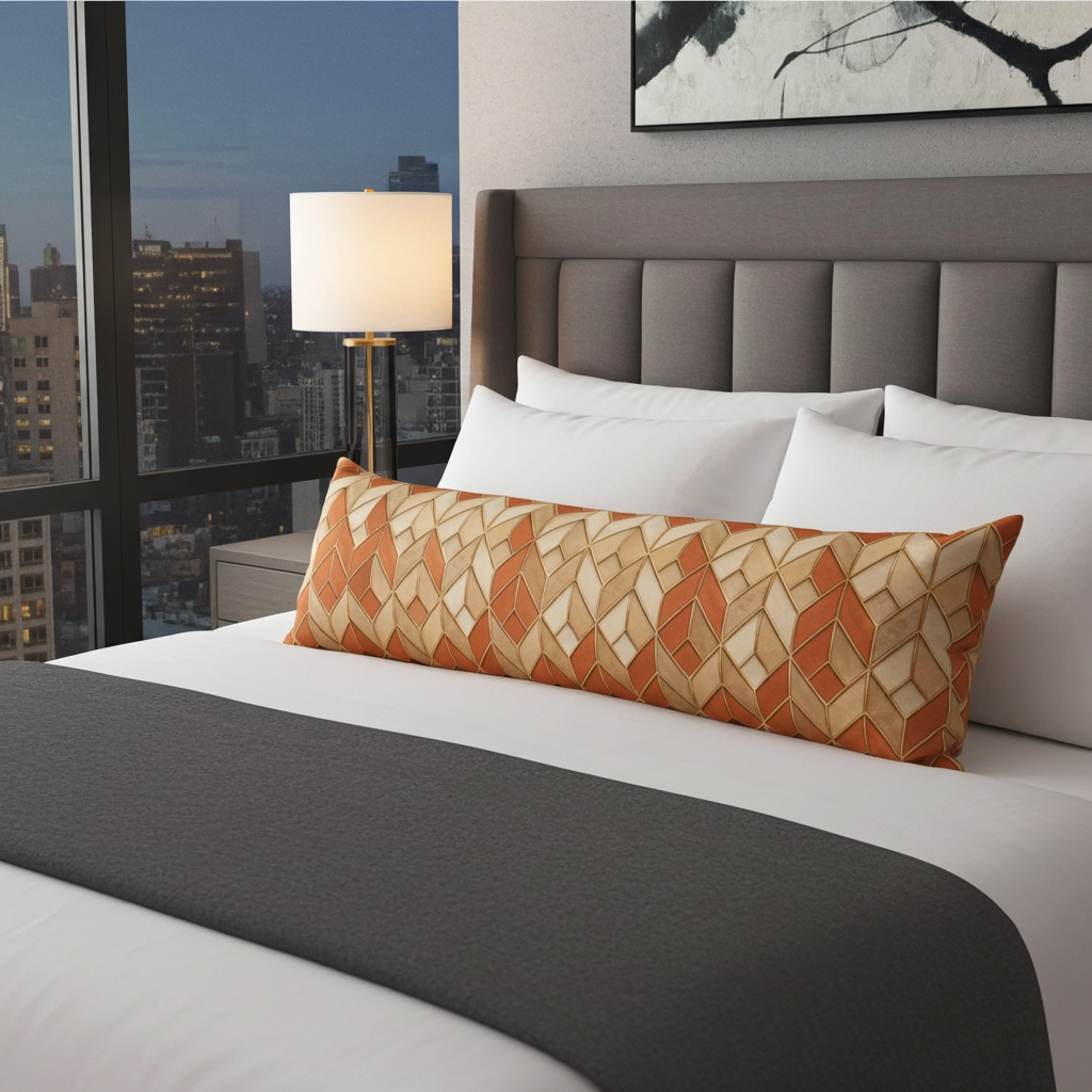 Autumn Herringbone Body Pillow — Rustic Orange Geometric Lumbar