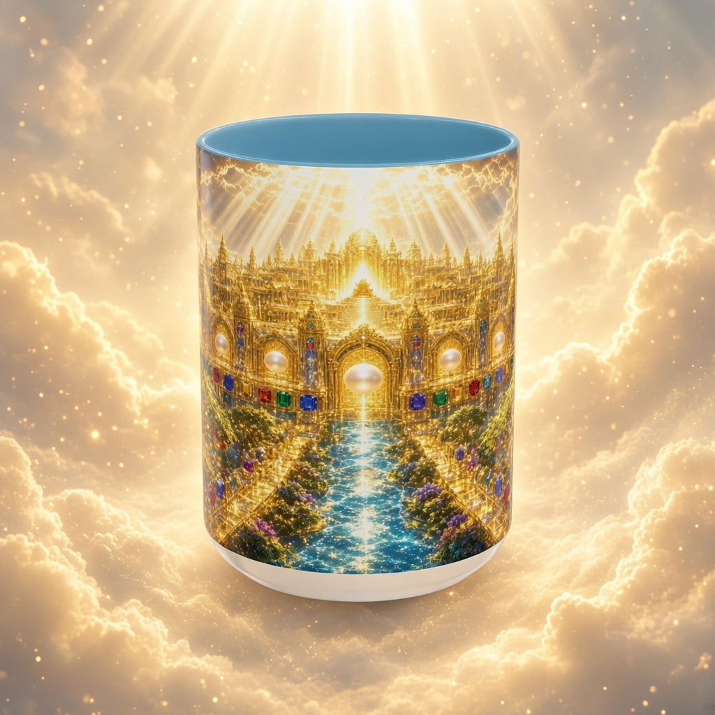 Heavenly City Christian Coffee Mug — Golden Celestial Paradise Design (11/15oz)