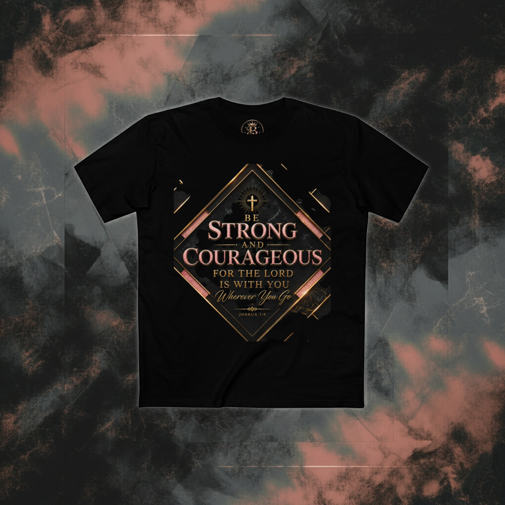 Be Strong and Courageous Christian T-Shirt — Inspirational Scripture Tee (Joshua 1:9)